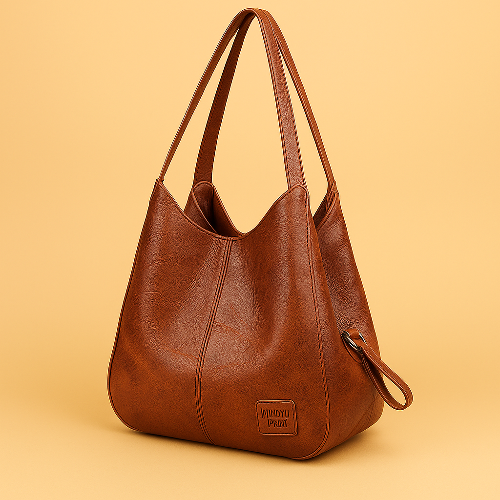 Elegant women's faux leather vintage style handbag set in a rich caramel color, fashion accessory