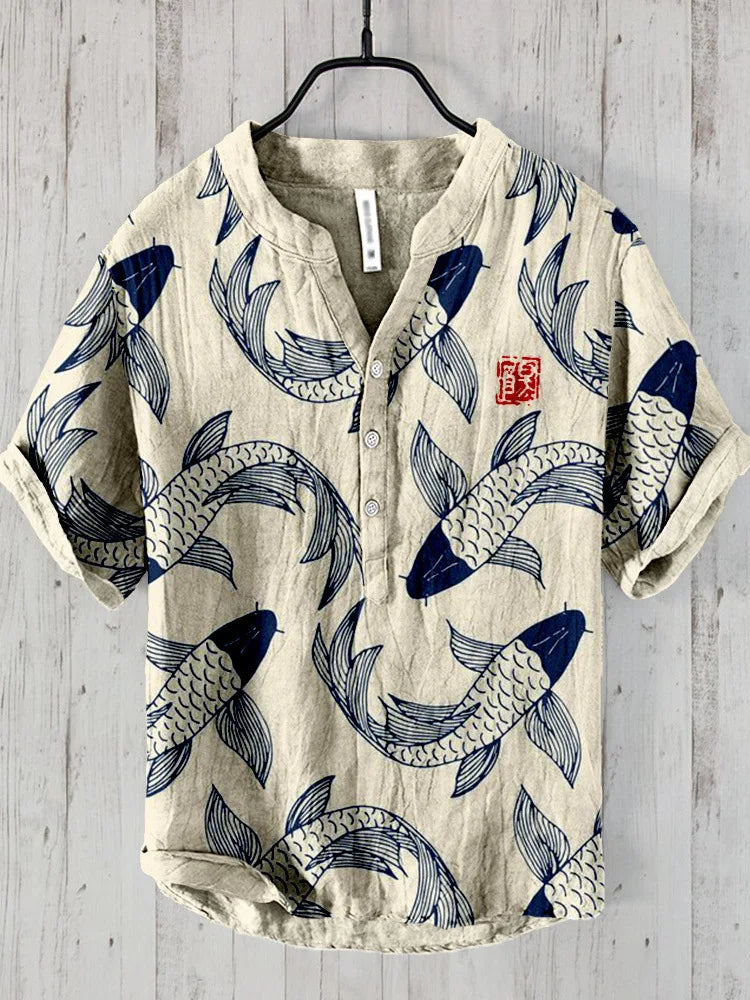 Women's vintage Japanese fish art shirt. Elegant & unique summer fashion top with a comfort fit.