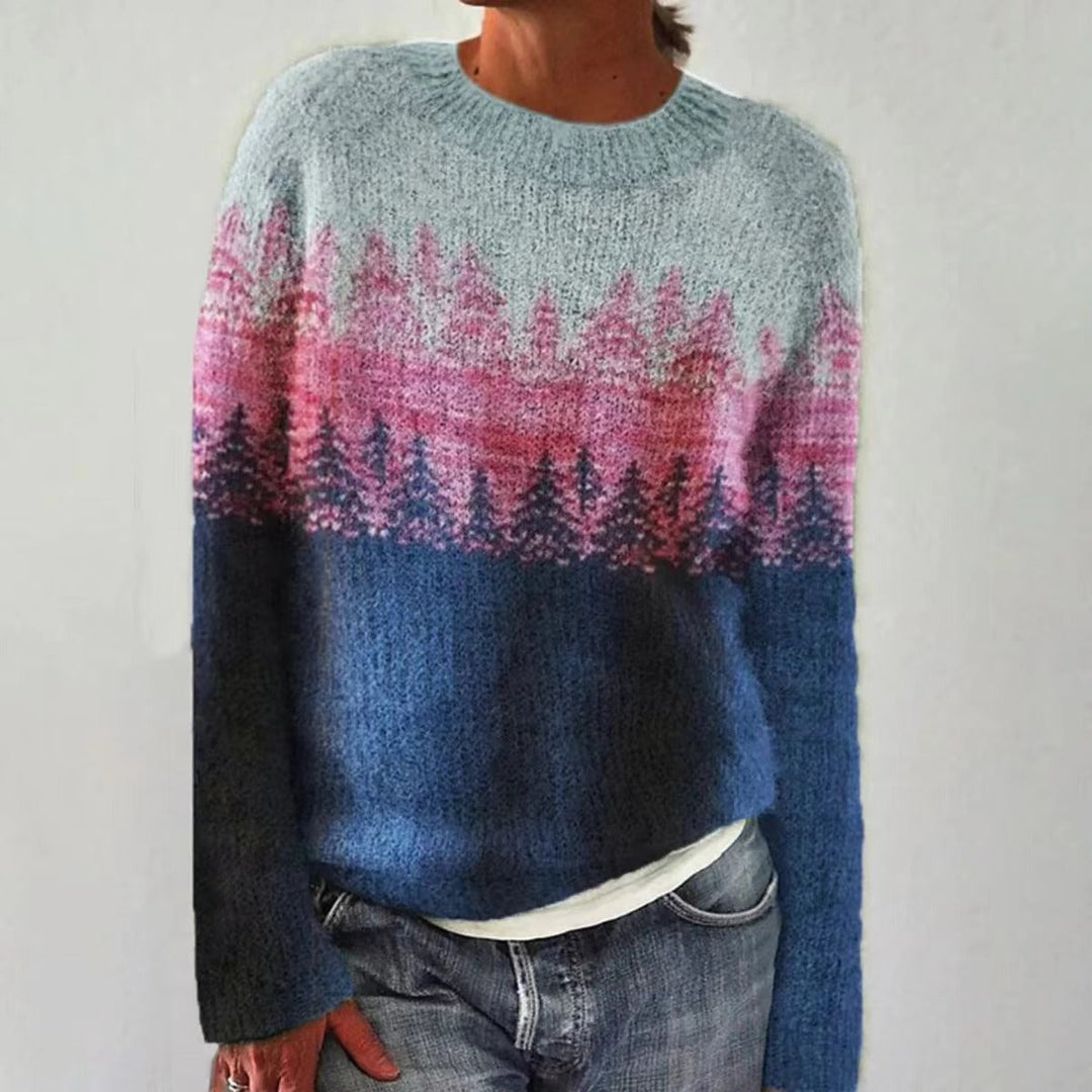 Stylish women's vintage knit pullover sweater with long sleeves. Multicolor design, perfect for casual chic autumn.