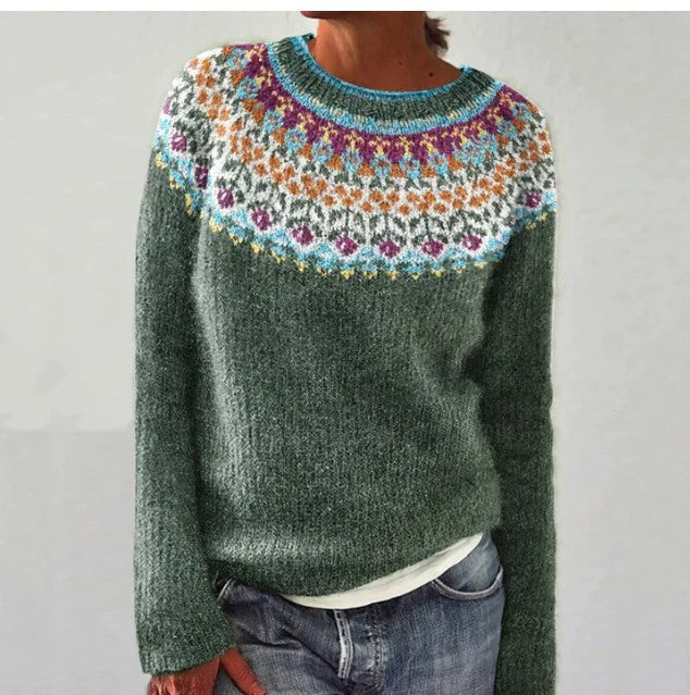 Bestselling women's vintage knit pullover sweater. Multicolor, cozy, and stylish for winter and autumn fashion.