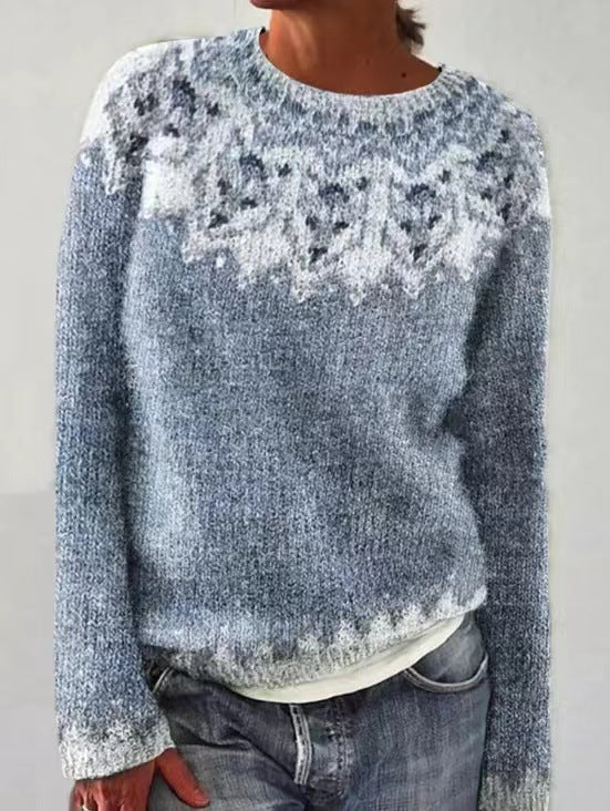 Chic women's vintage knit pullover sweater. Multicolor, warm, and stylish for fall and winter fashion.