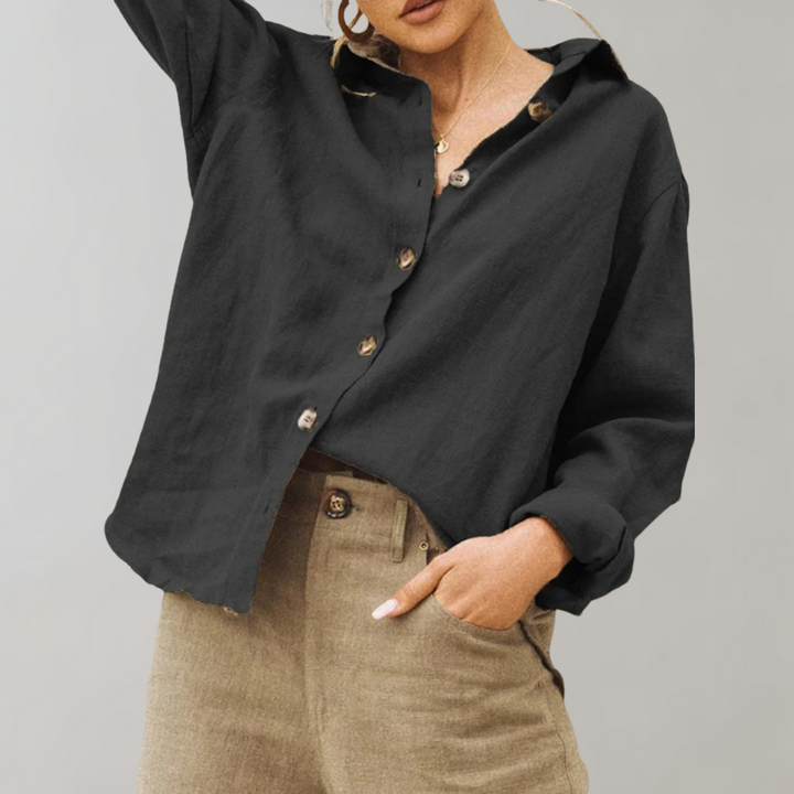 Casual women's fashion: vintage linen blend relaxed fit blouse, oversized, perfect for summer