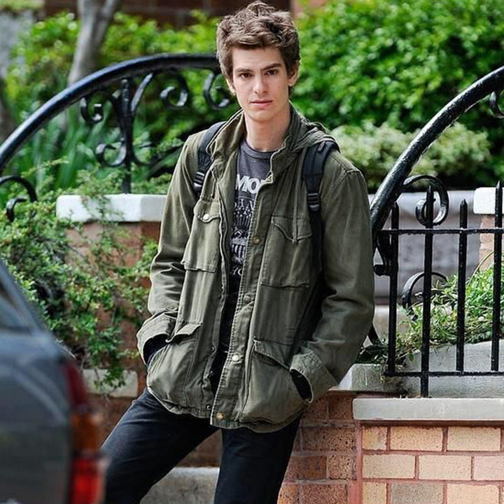 Model wearing a stylish women's black vintage military fashion jacket, featuring a hidden hood for versatile outfits.