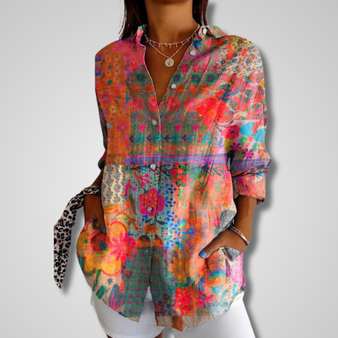Women's vintage relaxed fit button-up shirt in light blue, perfect for summer casual wear.