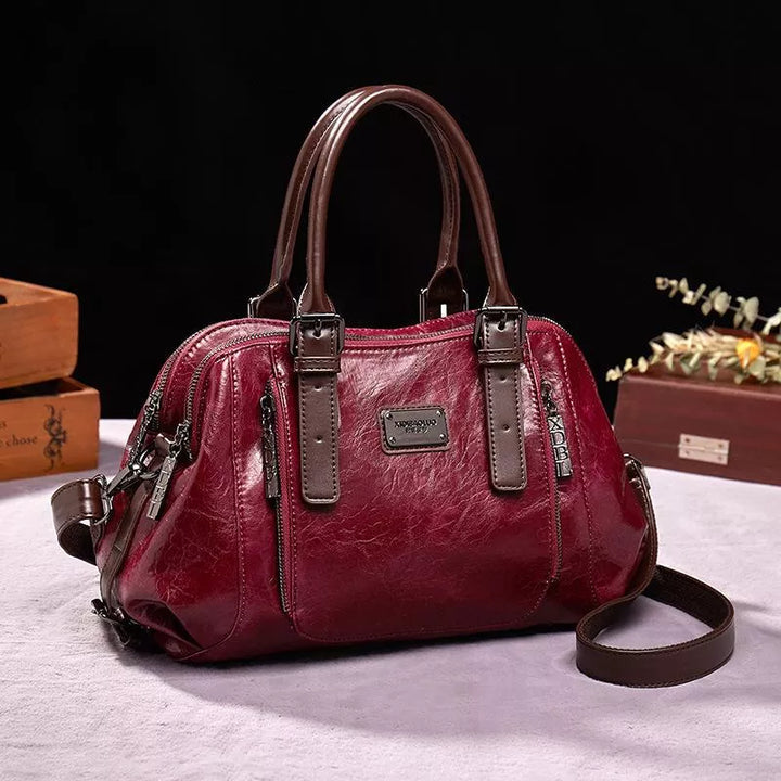 Women's vintage style handbag, elegant brown vegan leather purse, perfect classic accessory for daily essentials.