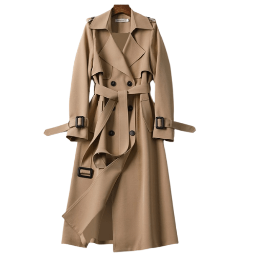 Women's vintage trench coat, a classic long outerwear for timeless style. Perfect elegant fashion jacket for spring/fall.