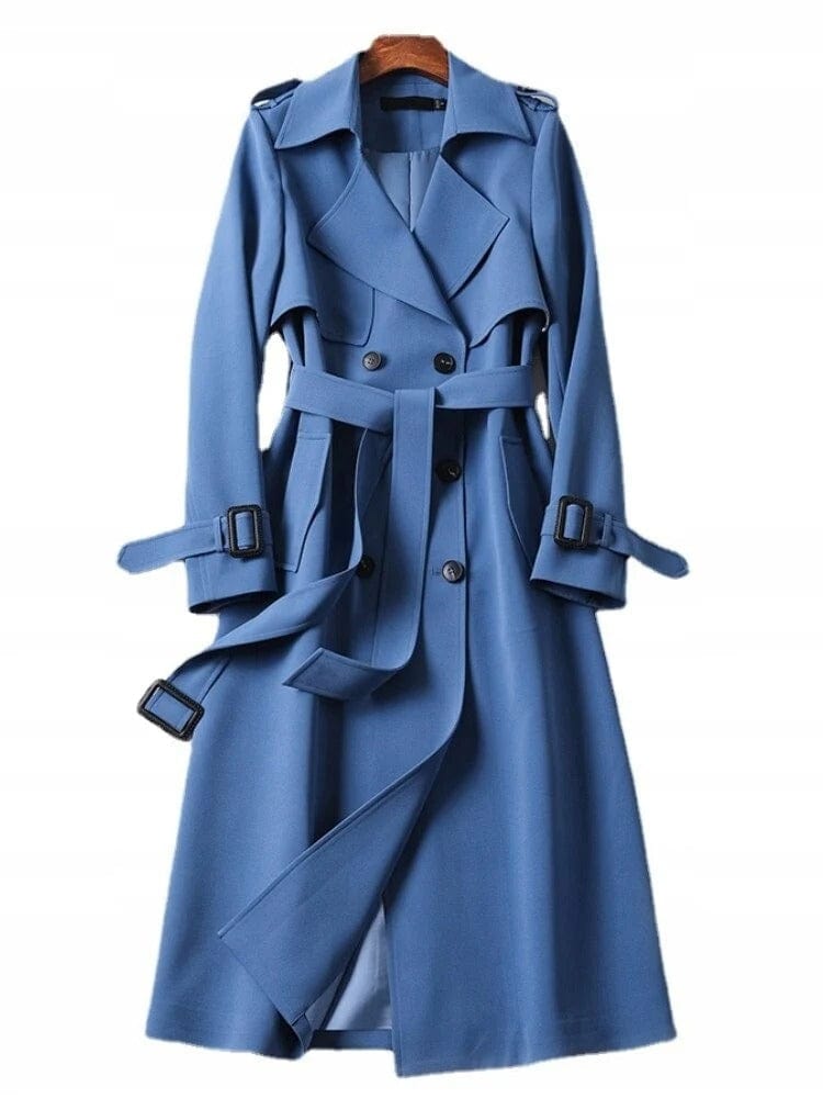 Beige women's vintage trench coat. Timeless classic outerwear, ideal for elegant spring & fall fashion looks.