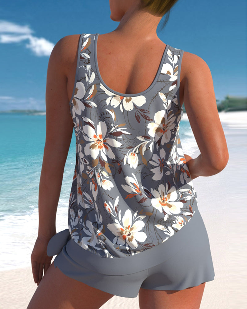 Vibrant violet two-piece tankini swimwear for women, ideal for sunny summer days