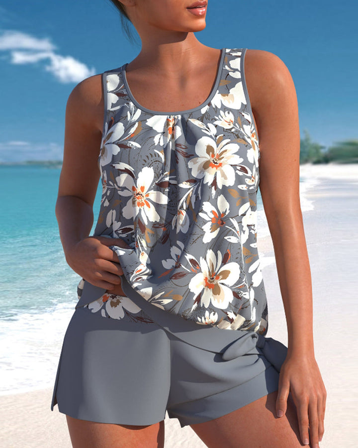 Women's tankini swimsuit in a rich violet hue, great for beach outings and holidays