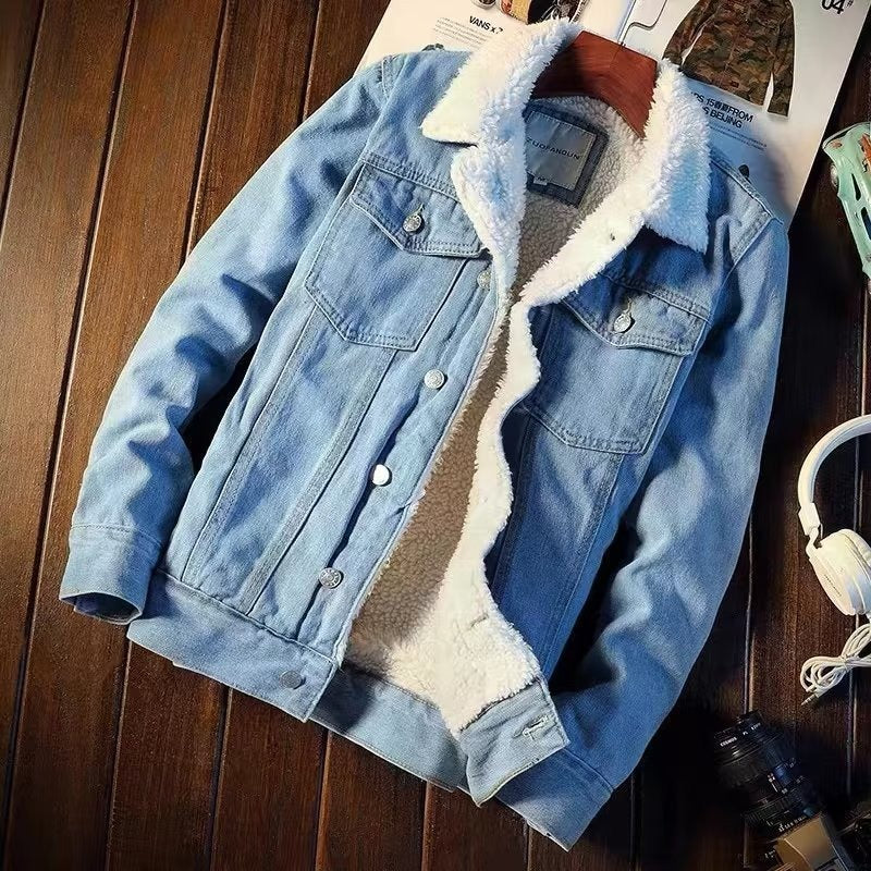 Thickened women's denim jacket, fleece-lined for ultimate warmth. Perfect casual outerwear for cold fall and winter.