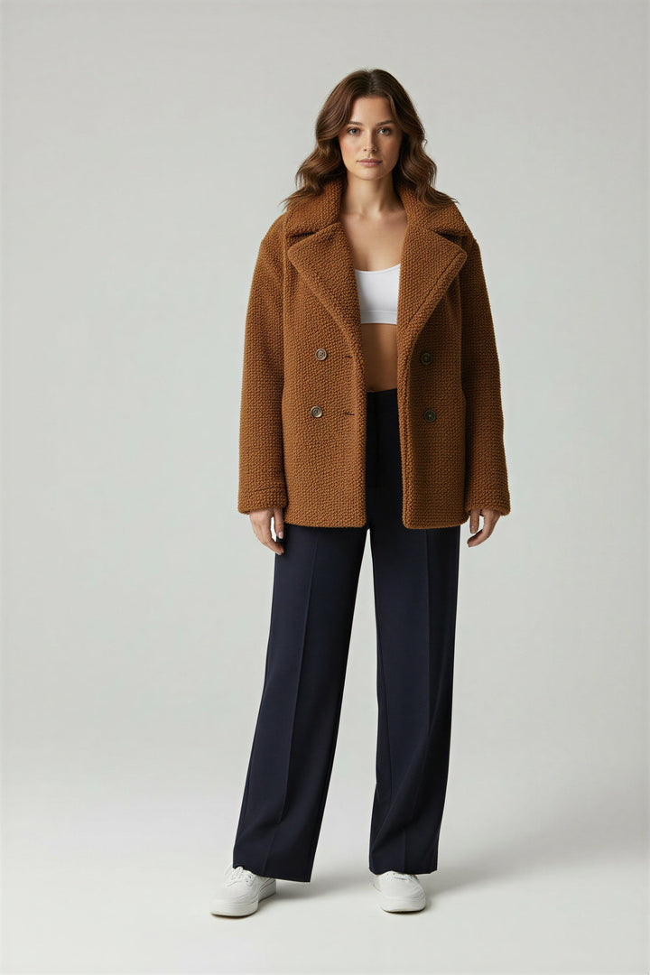 Full-length: Women's stylish oversized winter coat, ideal for cold weather fashion. Cozy, warm & everyday comfort.