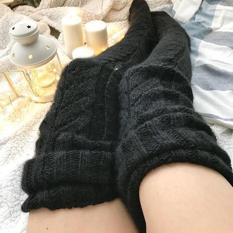 Comfortable women's thigh high socks, ideal for winter warmth. Soft loungewear legwear, a cozy gift for her.