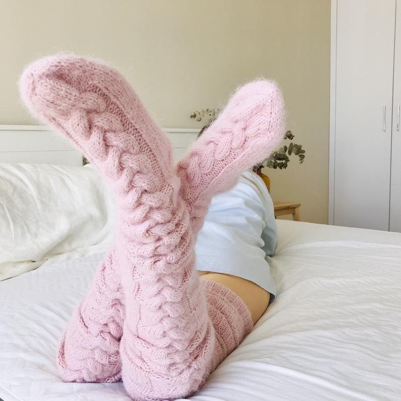 Long women's comfortable thigh high socks. Warm and cozy winter legwear, perfect for cold days or relaxing.