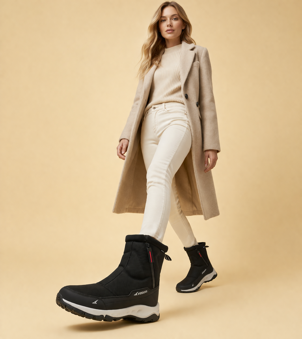 Stylish women's winter footwear: warm, waterproof snow boots with excellent non-slip traction for icy surfaces.