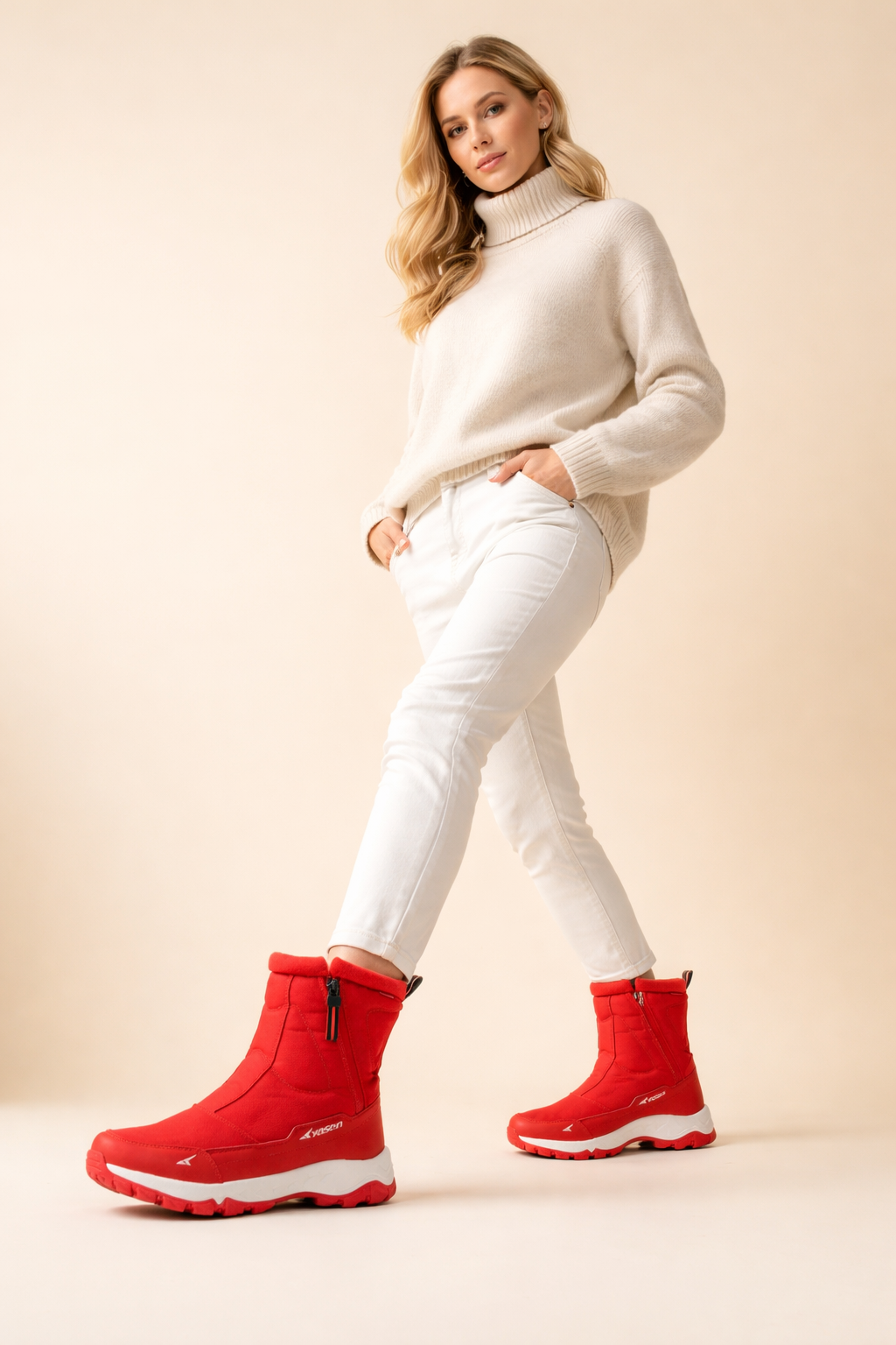 Women's non-slip waterproof snow boots, warm & durable for winter, featuring a convenient side zip design.