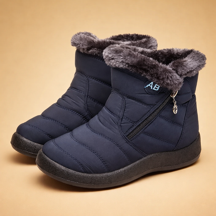 Black women's winter ankle boots, warm and comfortable for cold weather, casual style.