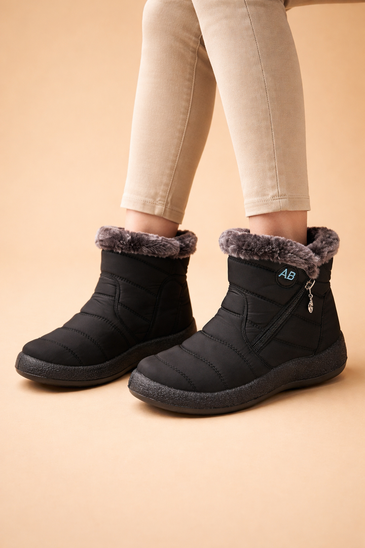 Blue women's everyday winter ankle boots, warm, cozy, and comfortable for cold days.