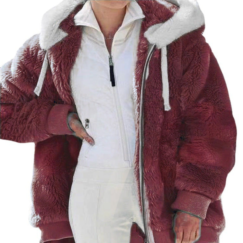 Women's comfortable winter jacket, white, with a soft fleece lining and sturdy zipper