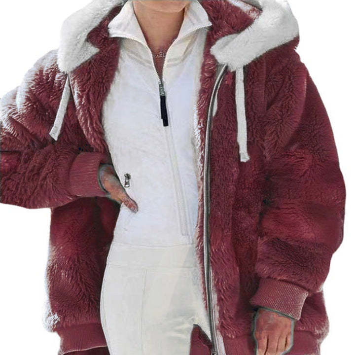 Women's comfortable winter jacket, white, with a soft fleece lining and sturdy zipper
