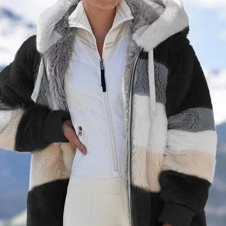 Women's durable winter jacket, grey, with functional zipper and warm hood, cold weather ready