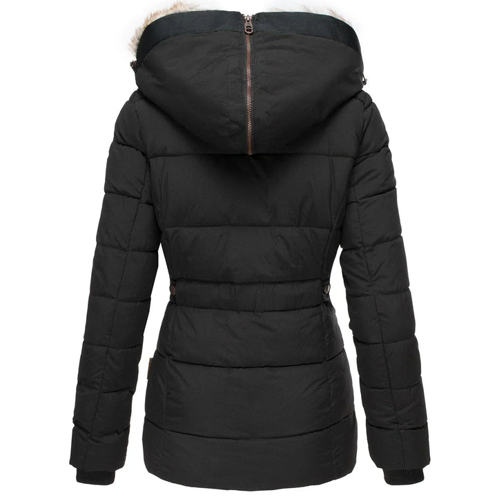 Stylish women's winter parka, super warm and cozy, featuring a protective hood & elegant fur trim.