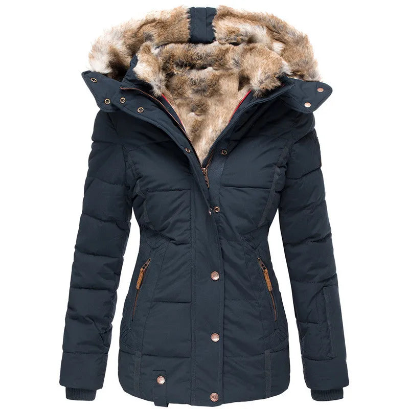 Plush women's winter parka jacket, extra warm with a hooded design and soft fur trim for ultimate comfort.
