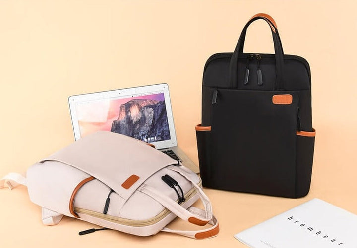 Interior of women's anti-theft travel backpack, water-resistant, showing organized compartments.