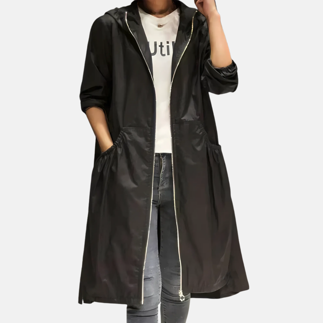 New women's water-resistant hooded jacket, mid-length for ultimate protection