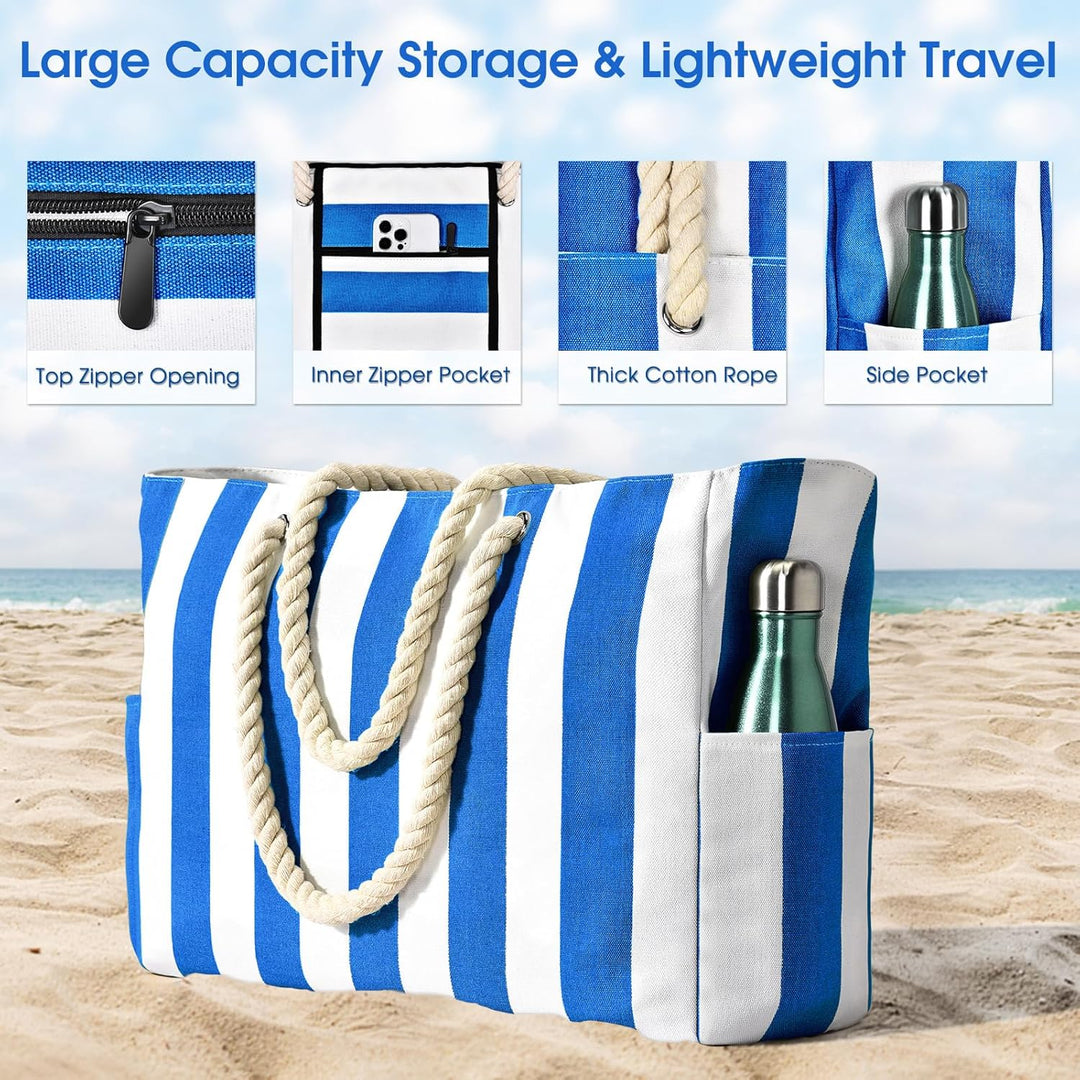 Oversized women's beach tote, waterproof material & sandproof design.