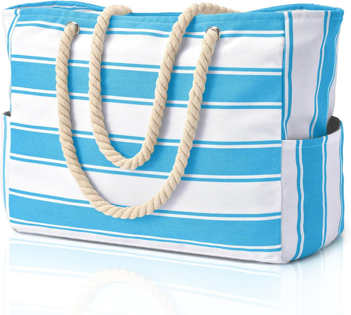 Women's travel accessory: sandproof oversized beach tote with zipper.