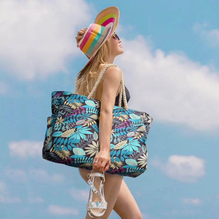 Elegant sandproof women's tote, oversized and perfect for resort.
