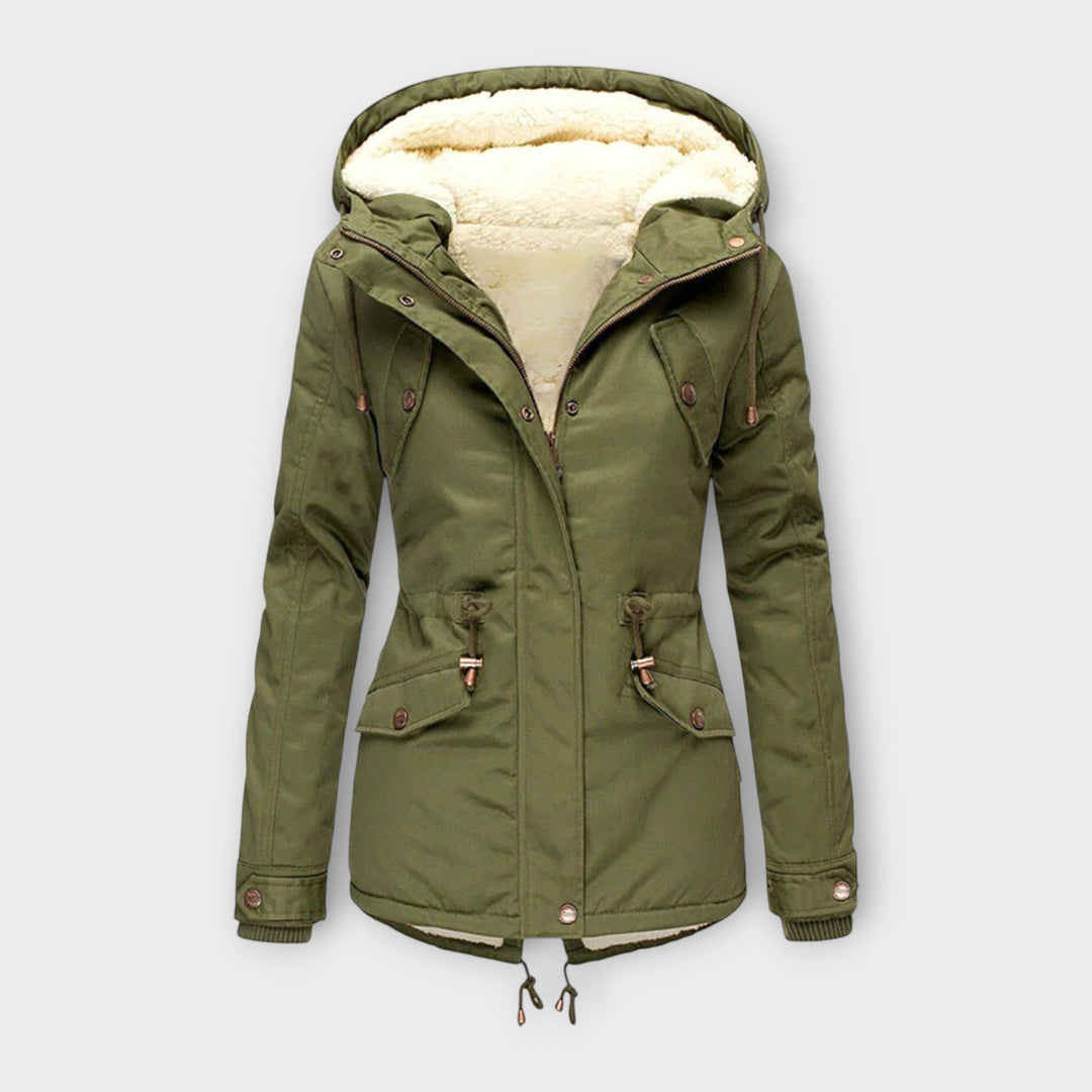 Warm women's outerwear: hooded, waterproof, fleece-lined winter coat