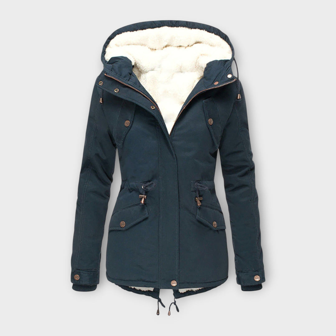 Stylish women's cold weather jacket, waterproof, fleece-lined for warmth