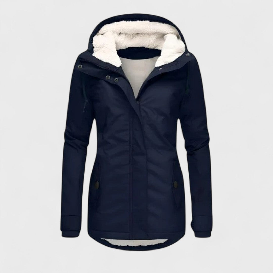 Casual women's hooded winter coat, waterproof & windproof, ideal for outdoor activities in cold climate.