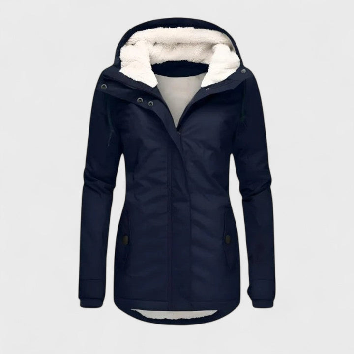 Casual women's hooded winter coat, waterproof & windproof, ideal for outdoor activities in cold climate.