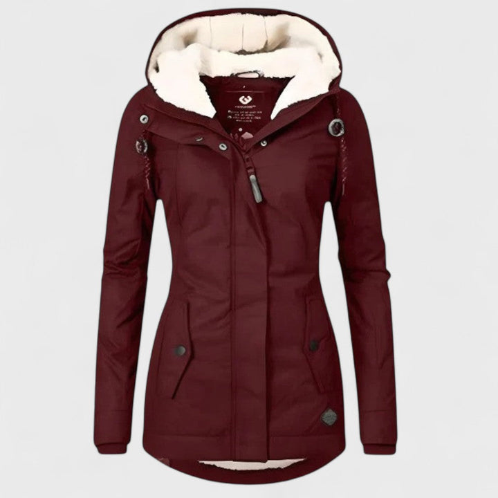 Stylish women's hooded parka, waterproof and warm, suitable for everyday wear during winter.