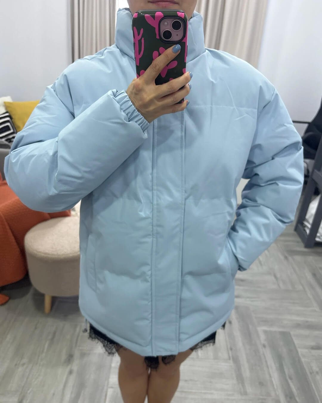 Women's outerwear: weatherproof stand collar puffer jacket, durable for winter.