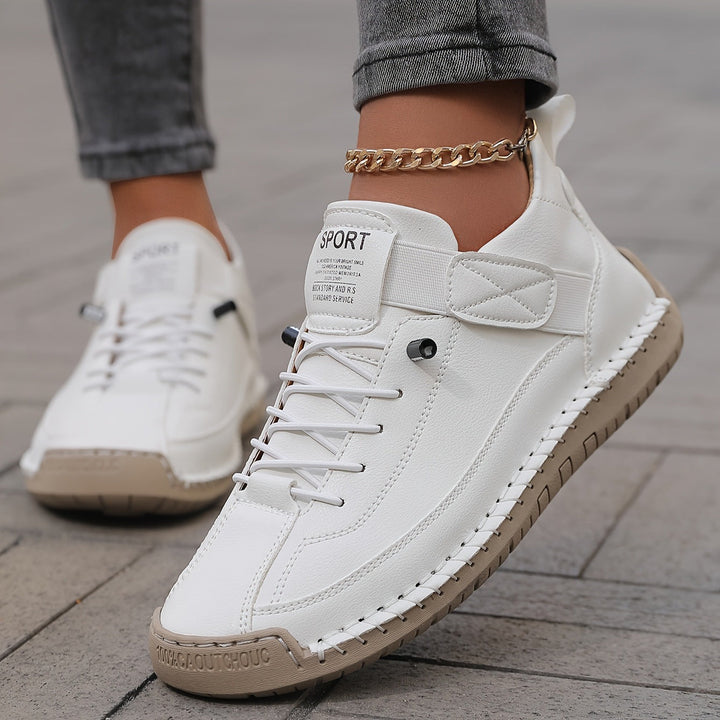 Women's white casual lace-up platform sneakers, perfect for everyday wear and summer fashion.