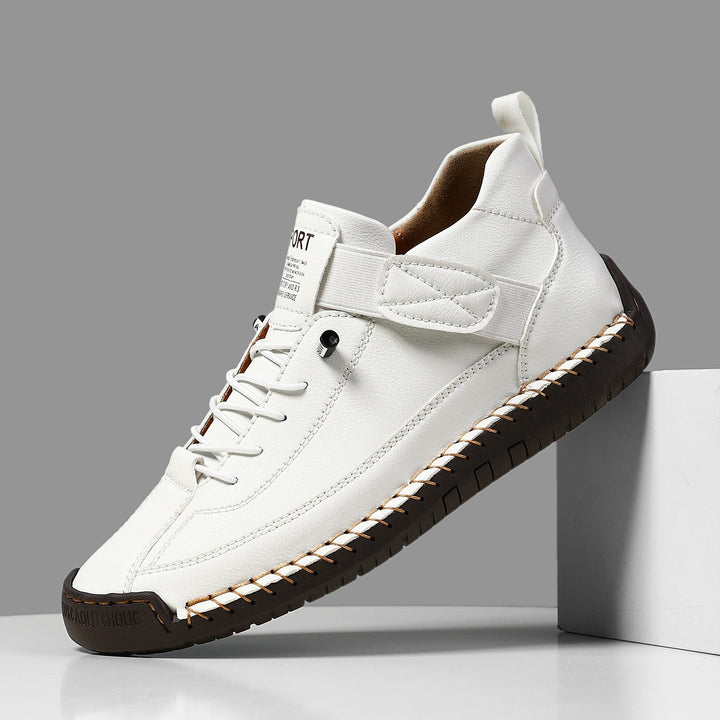 Casual women's shoes, trendy white platform sneakers with lace-up closure for comfort.