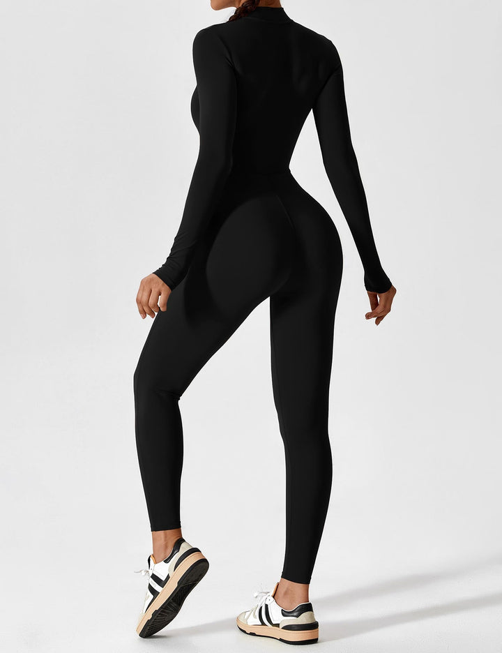 Stylish black two-piece zip lounge set for women, perfect long sleeve summer outfit