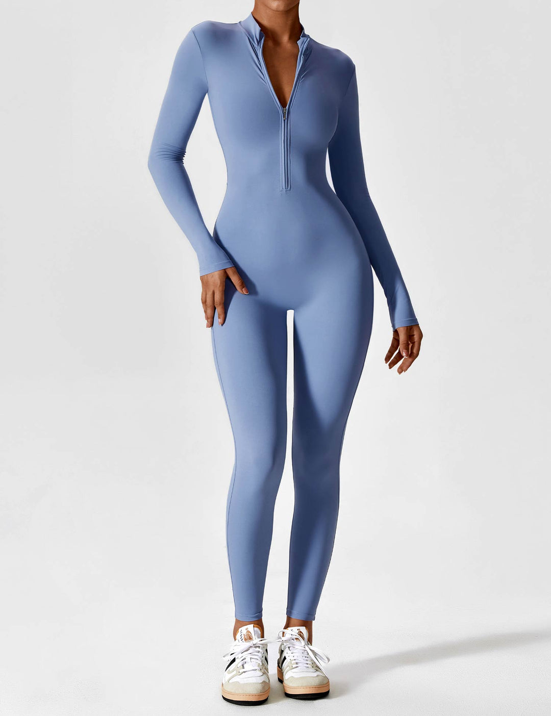 Navy women's long sleeve zip lounge set, effortless elegant summer casual wear