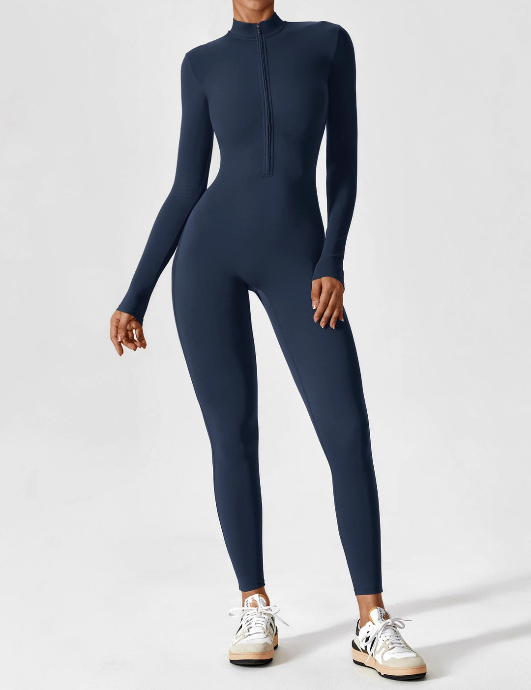 Women's long sleeve zip lounge set in a vibrant blue, playful summer casual wear