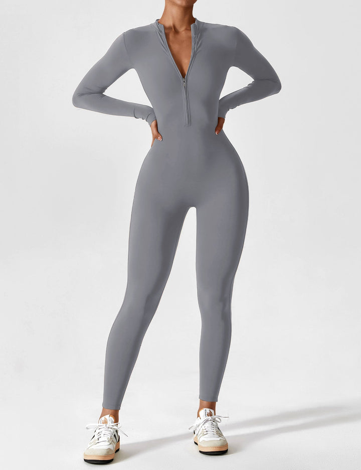 Women's long sleeve zip lounge set in a soft lavender, serene summer casual wear