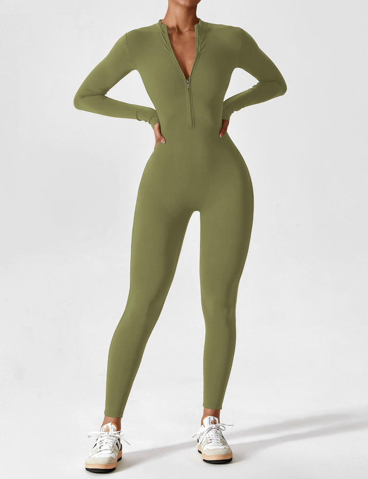 Grey long sleeve zip lounge set, perfect for women's transitional summer weather