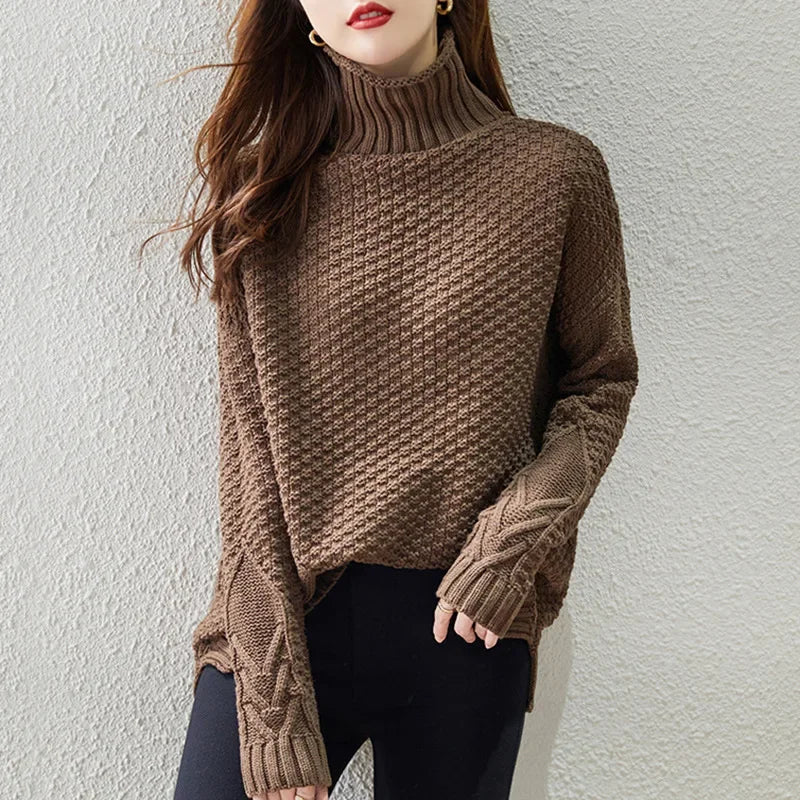 Women's white ribbed knit turtleneck sweater, perfect for spring/summer layering, long sleeve casual chic.