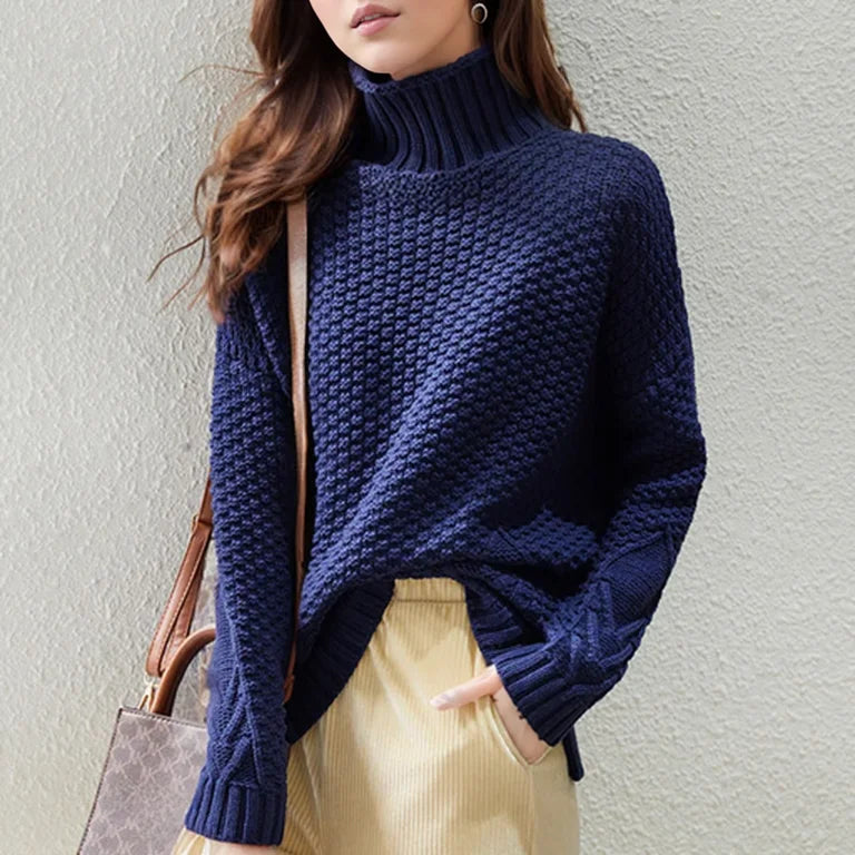 Casual long sleeve ribbed turtleneck sweater for women, essential for spring and summer comfort & style.