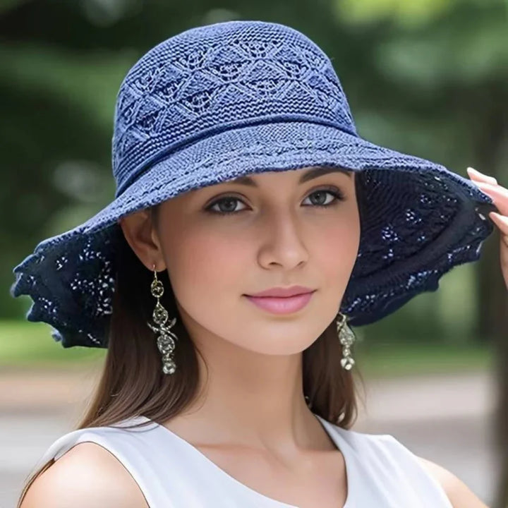 Fashionable women's beach hat, wide brim, offering excellent UV sun protection