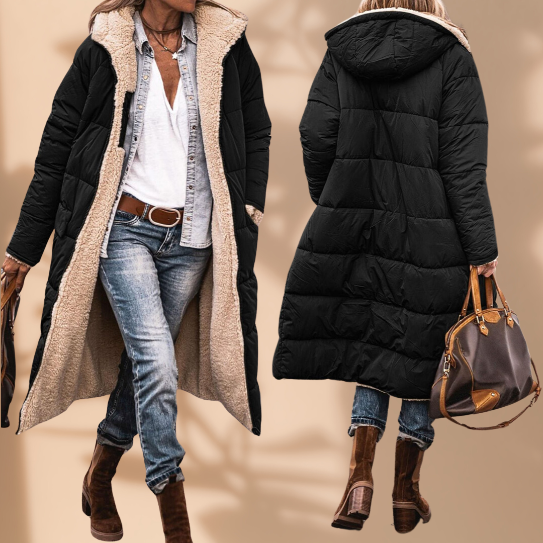 Stylish women's warm winter coat, insulated, windproof, and waterproof, perfect for cold weather fashion.