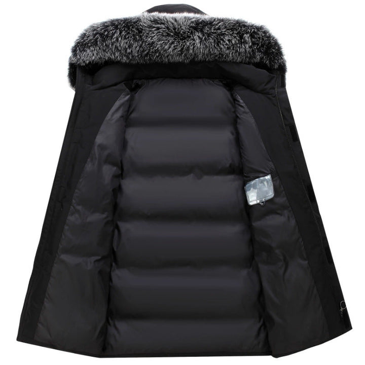Practical women's hooded winter jacket, designed for cold weather, with a comfortable faux fur lining.
