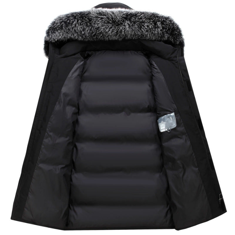 Fashionable women's long parka with a removable faux fur hood, essential for stylish winter protection.